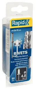 Заклёпка вытяжная Rapid Tools 5000390, алюминий/сталь, диаметр 4,8 мм, длина 16 мм, 50 шт.