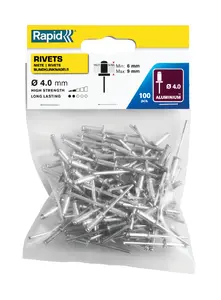 Blind rivet Rapid Tools Standard Ø4.0 x 12 mm, aluminium body and steel mandrel, pack of 100
