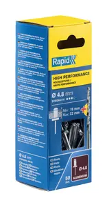 Заклёпка вытяжная Rapid Tools модель 5000392 Ø4.8 x 25 мм, алюминий/сталь, нержавеющая отделка, 50 шт.