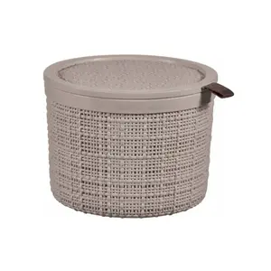 Storage basket with lid Curver Jute round 2L Ø17x13cm beige, plastic