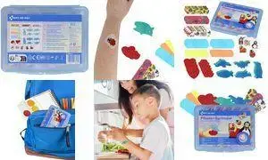 Plāksteru komplekts first aid only P-10069 00 — 45 gab., hipoalerģiski bērnu plāksteri plastmasas kastītē, 4 dizaini