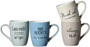 Kafijas krūžu komplekts ritzenhoff & breker SPRÜCHE 330 ml, porcelāns, trauku mazgājamai mašīnai piemērots, konisks, 4 gab.