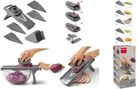 Тёрка METALTEX Universalreibe Slice-V с 5 сменными насадками, нержавеющая сталь и ABS, серебристо‑серая
