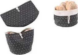 METALTEX folding bread basket, cotton, black/beige, button closure, model 239250000