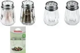 Salt & Pepper Shaker Set METALTEX model 252905080 — glass body, stainless steel lid, shaker Ø30 mm x H45 mm