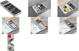 Органайзер для столовых приборов METALTEX Uni-Fit 363220000, регулируемый серый пластиковый вкладыш для ящиков, 1 шт.