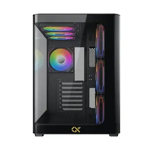 XIGMATEK korpuss 90020 Black — atbalsta EATX/ATX/Micro-ATX/Mini-ITX, rūdīts stikls, iepriekš uzstādīti ventilatori (3×120 mm sāni, 1×120 mm aizmugure, 3×120 mm augšā), ATX barošanas bloks