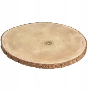 Vilde wooden slab tray stand 'Plaster Drewna' natural – decorative boho serving base