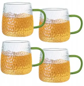 Glass Tumblers ORION set of 4 350 ml ribbed with handle, green