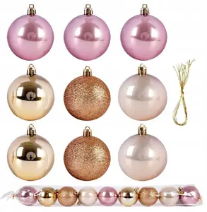 Vilde Christmas baubles set VILDE 6 cm, pink and gold, 9 pcs, glitter and pearl finish