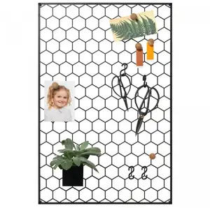 NAGA Organizer board Hexagon grid black metal wall panel with hexagonal grid and 4 S-hooks