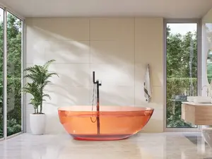Freestanding bathtub Beliani BLANCARENA — acrylic, red, 169 x 78 cm