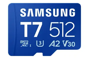 Samsung T7 microSD card 512 GB MicroSDHC Class 10 UHS-I UHS Speed Class 3 Video Speed Class V30 170 MB/s Blue
