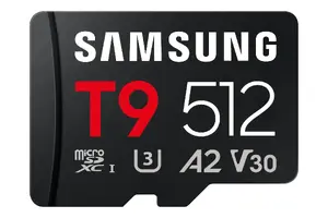 Samsung T9 MicroSDHC Flash Memory Card 512 GB UHS-I 200 MB/s Read 130 MB/s Write V30 Black