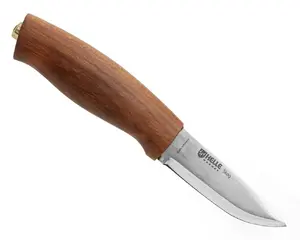 Fixed-blade knife HELLE Skog #83 — carbon steel blade, leather sheath, Scandinavian design