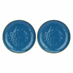 Stoneware Round Platters Set 2, Rose&Tulipani Concerto Blu Avio — Navy Blue, 32 cm