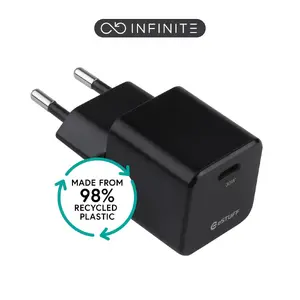 eSTUFF ES637028-BULK Indoor AC Smartphone Charger with Fast Charging USB Type-C Port and Over Voltage Protection in Black