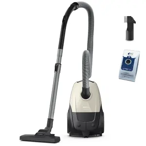 Philips 1000 series XD1101/10 Цилиндрический пылесос для сухой уборки мощностью 800 Вт, с мешком для пыли емкостью 3 л, HEPA-фильтром и черно-бежевым дизайном