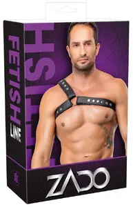 Leather Chest Harness ZADO Men's Leather Harness S-L, black, single-shoulder, studded leather straps