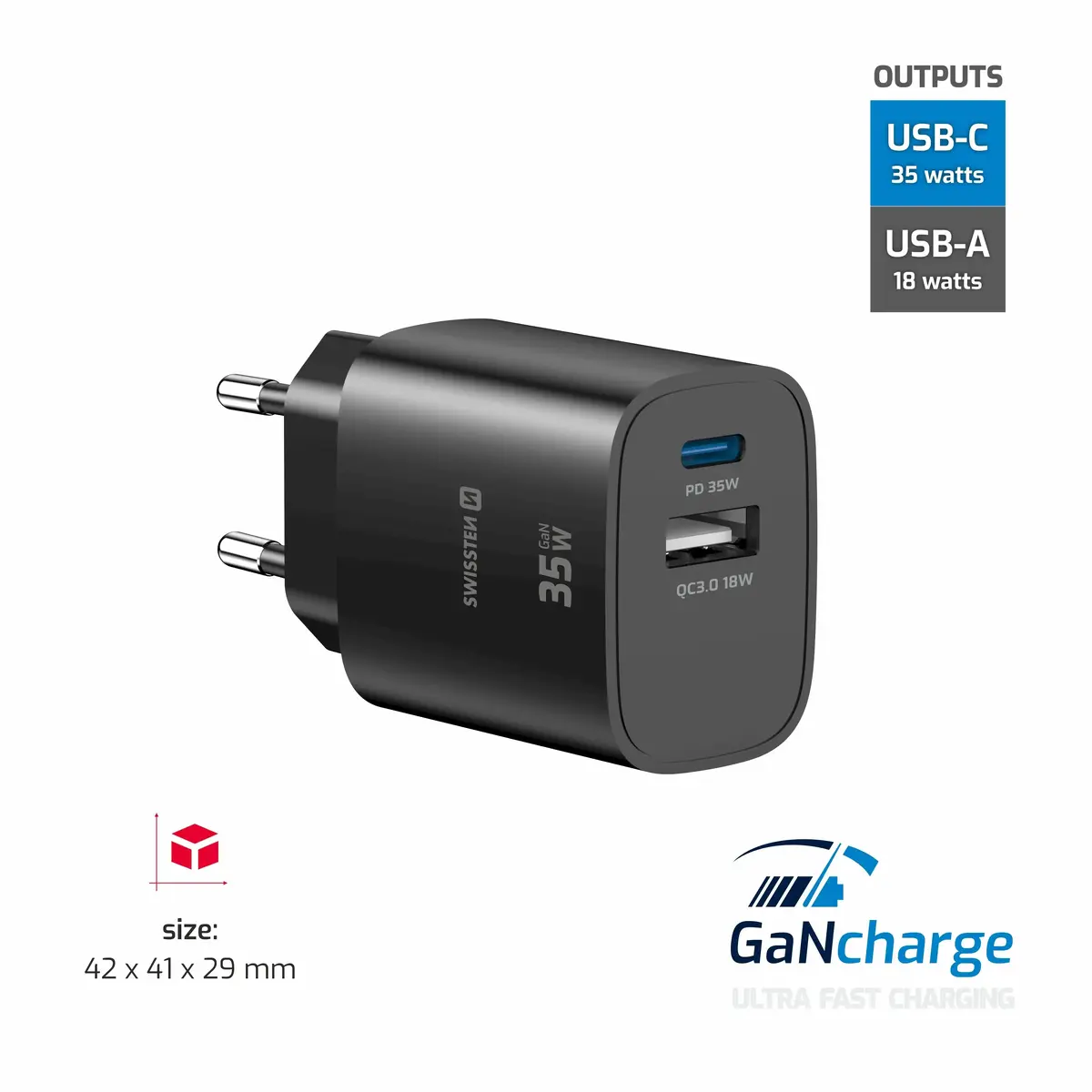 SWISSTEN Edge Travel lādētājs USB-C PD 35W + USB-A QC 18W Photo 6