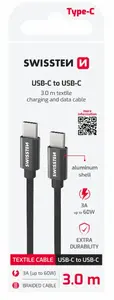 SWISSTEN USB-C to USB-C charging and data cable, Quick Charge 3.1, textile braided, 3 m, black