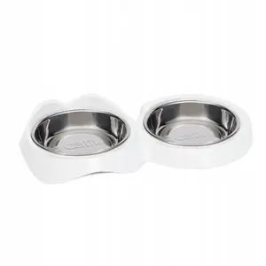 Double Cat Bowl Catit Pixi — dual 200 ml feeding and water bowls, white