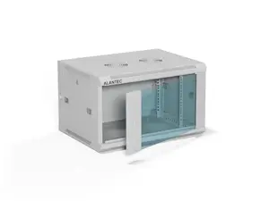 Wall-mounted 19" rack cabinet A-LAN ALANTEC 6U 600x450 mm, steel, tempered glass door, lockable, grey