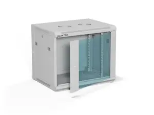 Wall-mounted 19" rack cabinet A-LAN ALANTEC 9U 600x450 mm, steel, lockable, tempered glass door, grey