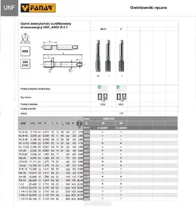Tap (threading tool) FANAR GWINTOWNIK UNF No10-32 DIN-2181/2 (2B) HSS