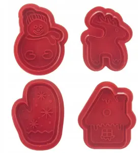 Cookie Cutters with Plungers ORION Christmas set — 4 pieces, metal cutters for cookie shaping