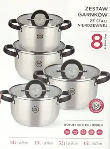 Kārbas komplekts FAGOR Black Inox 8 gab., nerūsējošā tērauda katli ar vākiem, piemēroti indukcijai