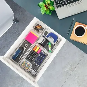 ORION Drawer Organizer Container grey – non-slip 16 x 16 x 4.5 cm