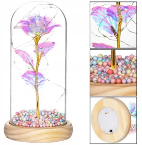 Decorative eternal rose with lighting Aptel LXUM8 — white, LED-lit artificial flower