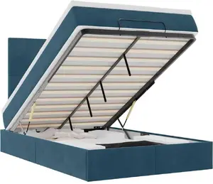 Рама кровати оттоман VidaXL модель 3313395 с матрасами, синий бархат, 120x200 см