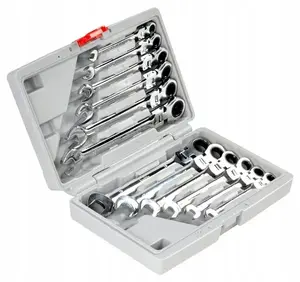 Keltin ratcheting combination wrench set 12-piece 8–19 mm, folding/ratcheting heads, in case
