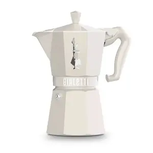 Moka pot BIALETTI Moka Exclusive model 9060 — aluminium stovetop coffee maker, cream, 6-cup