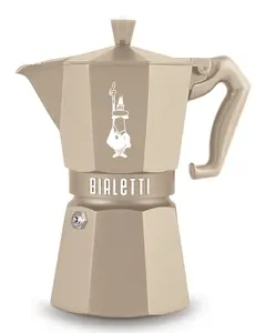 Moka pot BIALETTI 0009078 — aluminium & steel, sand colour, stovetop coffee maker (6-cup capacity)