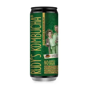 Dzeramais Rudy's Kombucha Matcha Marakuja, kombučas kannā 0,33 l