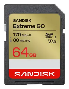 SanDisk Extreme GO 64 GB SDXC UHS-I Memory Card, 170 MB/s Read, 80 MB/s Write, V30