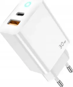 Jellico EU13 GaN 30W USB-C PD & USB QC3.0 Wall Charger with USB-C to Lightning Cable, White