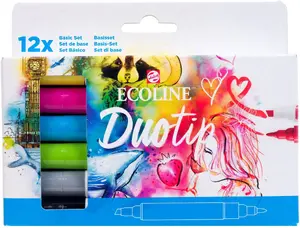 Marķieru komplekts Ecoline Duotip Basic — zīmols Ecoline, 12 krāsas, divpusēji marķieri