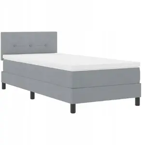 Кровать box spring VidaXL с матрасом и LED-подсветкой, светло‑серая ткань, 90x190 см