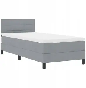 Кровать Box Spring с матрасом и LED-подсветкой VidaXL 90x200 см светло-серого цвета, ткань Lumarko