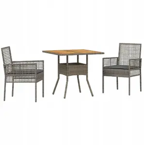 Garden Dining Set VidaXL Lumarko 3-piece, Grey PE Rattan, Outdoor Table and 2 Chairs