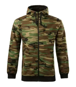 MALFINI Vīriešu džemperis Camo Zipper C19 — brūns maskētais, ar rāvējslēdzēju