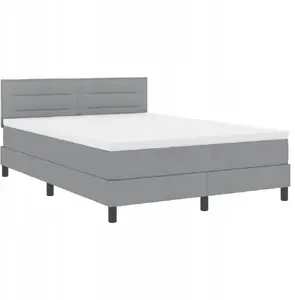 Кровать Box Spring с матрасом и LED-подсветкой VidaXL 140x200 см ткань серый