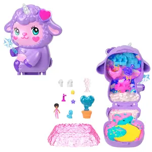 Polly Pocket compact playset MATTEL JCB15 — Cozy Dreamland Lamb with 1 micro doll, pet unicorn, food & styling accessories