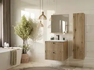 Vannas istabas spogulis DEFTRANS TIGO ar plauktu, modelis M-MP-LU-TIGO-LUS-EVOKE, Oak Evoke apdare