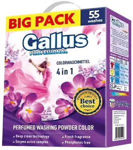 Veļas pulveris Mondex GALLUS PROFESSIONAL 4‑in‑1 Color, 55 mazgāšanas (3,05 kg)