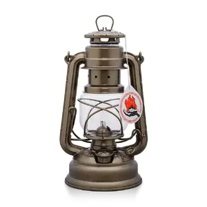 Degvielas lampa kempingam Feuerhand Baby Special 276 — bronzas krāsa, cinkota tērauda korpuss, 0,34 L tvertne, 20 h darbības laiks